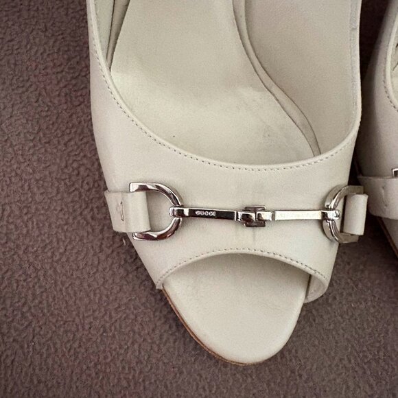 Gucci Margaux Calf Mystic White Open Toe Heels EU 37 US 7 - Picture 3 of 5
